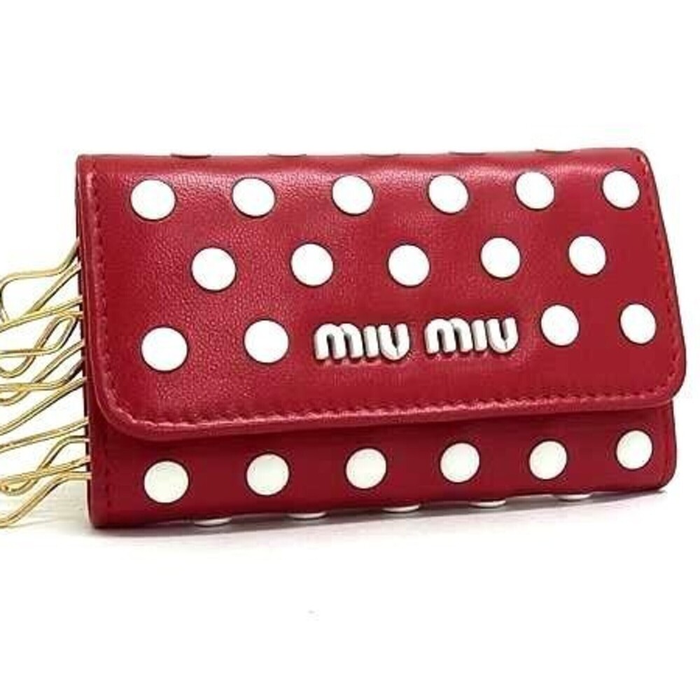 Miu Miu Miu Key Case 5PG222 Red White Leather Women's 6-Hook